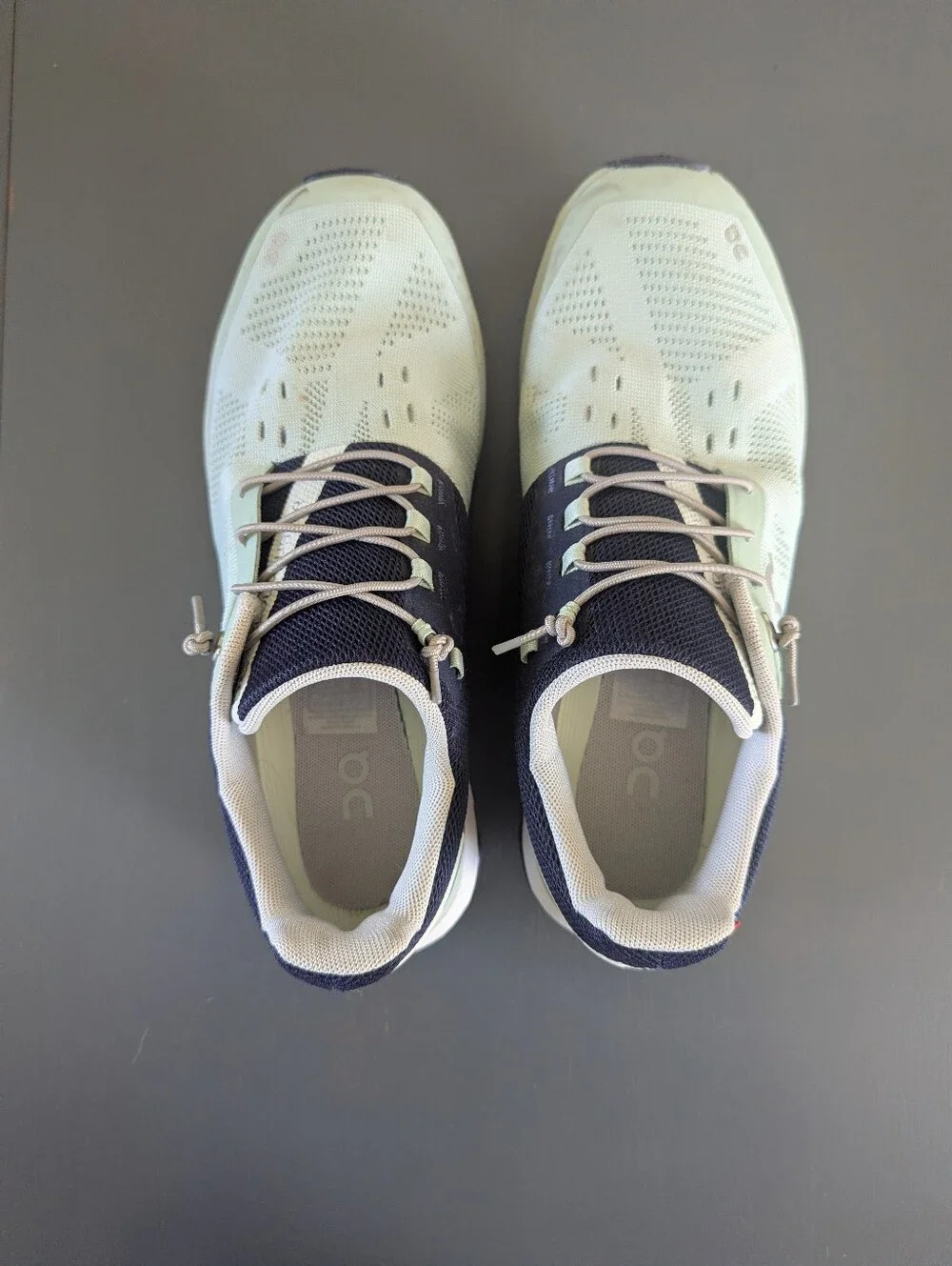 On Running Women’s Athletic Shoes - Navy and Light Mint With Grey Laces